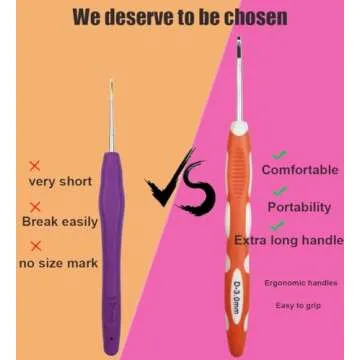 Latest Set of 27 PCS Ergonomic Crochet Hooks Set with Case Extra Long Soft Grip Handles Crochet Hook Needles for Arthritic Hands,Standard US Size B(2MM)-J(6MM)