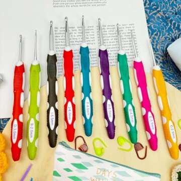 Latest Set of 27 PCS Ergonomic Crochet Hooks Set with Case Extra Long Soft Grip Handles Crochet Hook Needles for Arthritic Hands,Standard US Size B(2MM)-J(6MM)