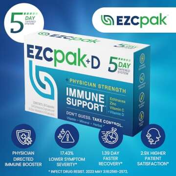 EZC Pak 5-Day Immune System Booster with Echinacea, Vitamin C, Zinc & Vitamin D - Tapered Immune Support Supplement for Adults - Supports Immunity, Easy Travel-Size Supplement Pack