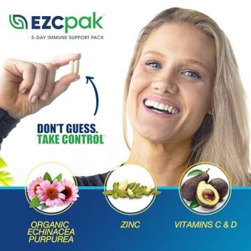 EZC Pak 5-Day Immune System Booster with Echinacea, Vitamin C, Zinc & Vitamin D - Tapered Immune Support Supplement for Adults - Supports Immunity, Easy Travel-Size Supplement Pack