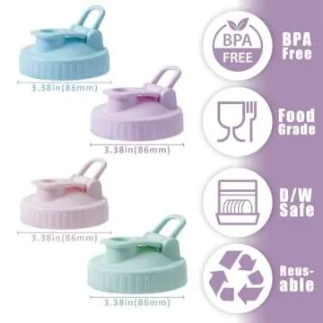 Wide-Mouth Mason Jar Pour Spout Lid - 4 Pack Colorful No Leak Mason Jar Pour Spout Lid, Mason Jar Drinking Lids with Flip Top Easy to Use, No Dripping, Easy to Clean Fit for Mason Jar Pitcher