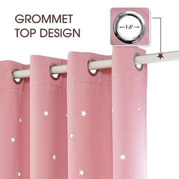 Anjee Blackout Cut Out Stars Curtains for Girls Bedroom Thermal Insulated Light Blocking Window Curt...
