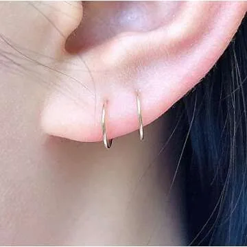 Small 8mm Gold Hoop Earrings for Cartilage Women, 14K Yellow Gold Filled Handmade Tiny Thin Huggie H...