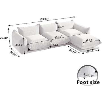 Sdorens Modern Sectional Sofa L Shaped Couch, 3-Seat Sofa with Ottoman for Living Room Apartment Off...