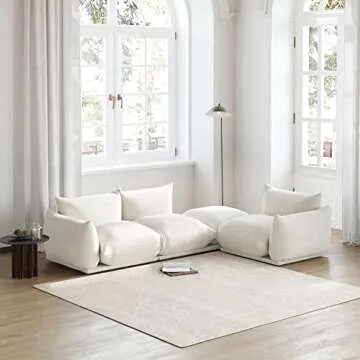 Sdorens Modern Sectional Sofa L Shaped Couch, 3-Seat Sofa with Ottoman for Living Room Apartment Office (103.9 in/Beige)