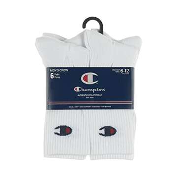 Champion mens Double Dry Moisture Wicking Logo 6 Or 12 Pack Crew Casual Sock, White Ankle C (6 Pack), US