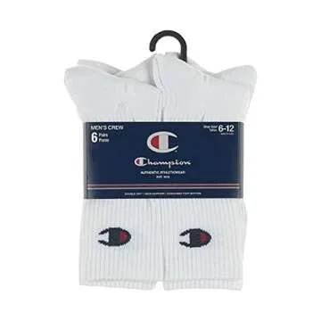 Champion mens Double Dry Moisture Wicking Logo 6 Or 12 Pack Crew Casual Sock, White Ankle C (6 Pack), US