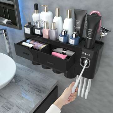 Wall Mounted Toothbrush Holder & Dispenser Set for Bathroom