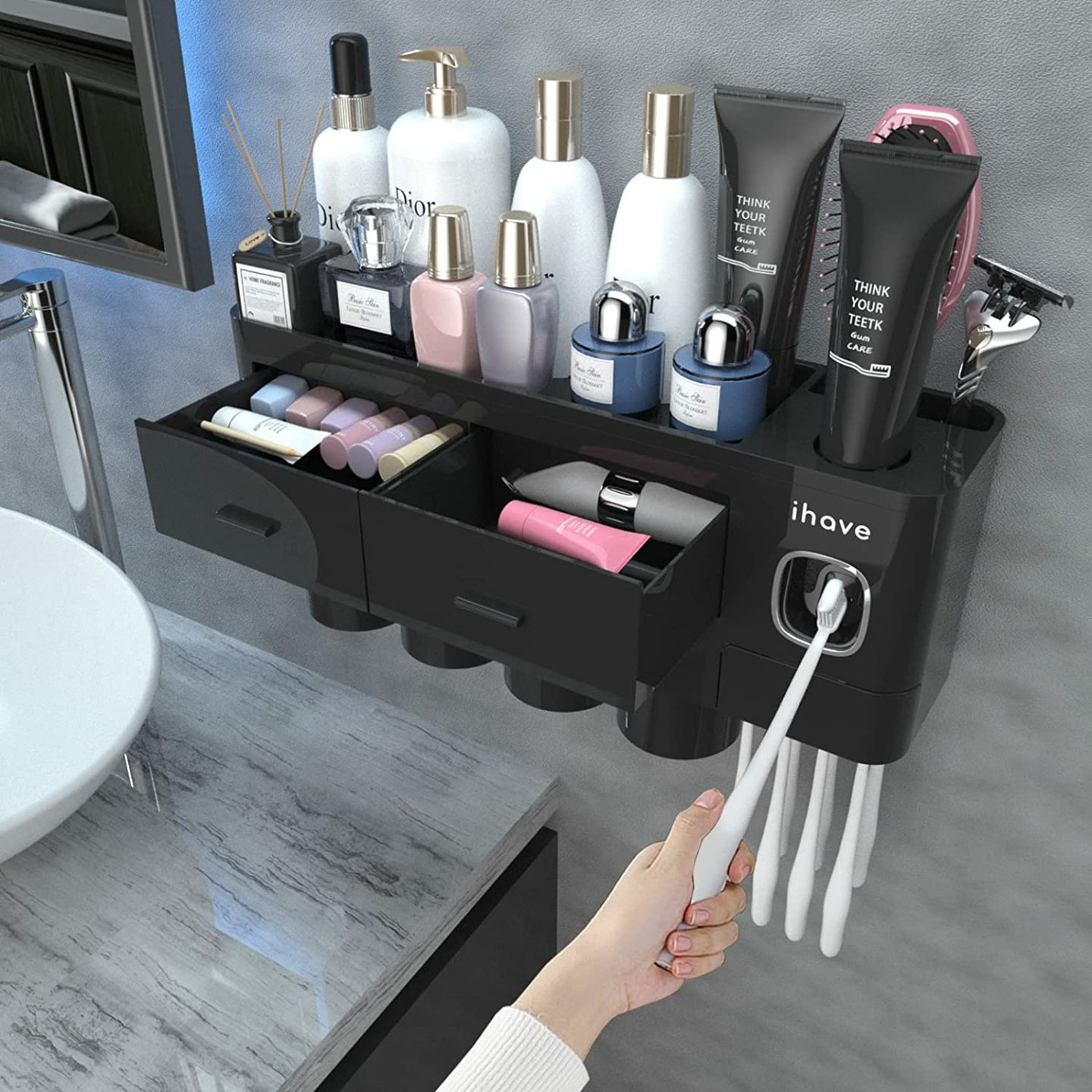 Toothbrush Holder Set with Dispenser for Bathroom