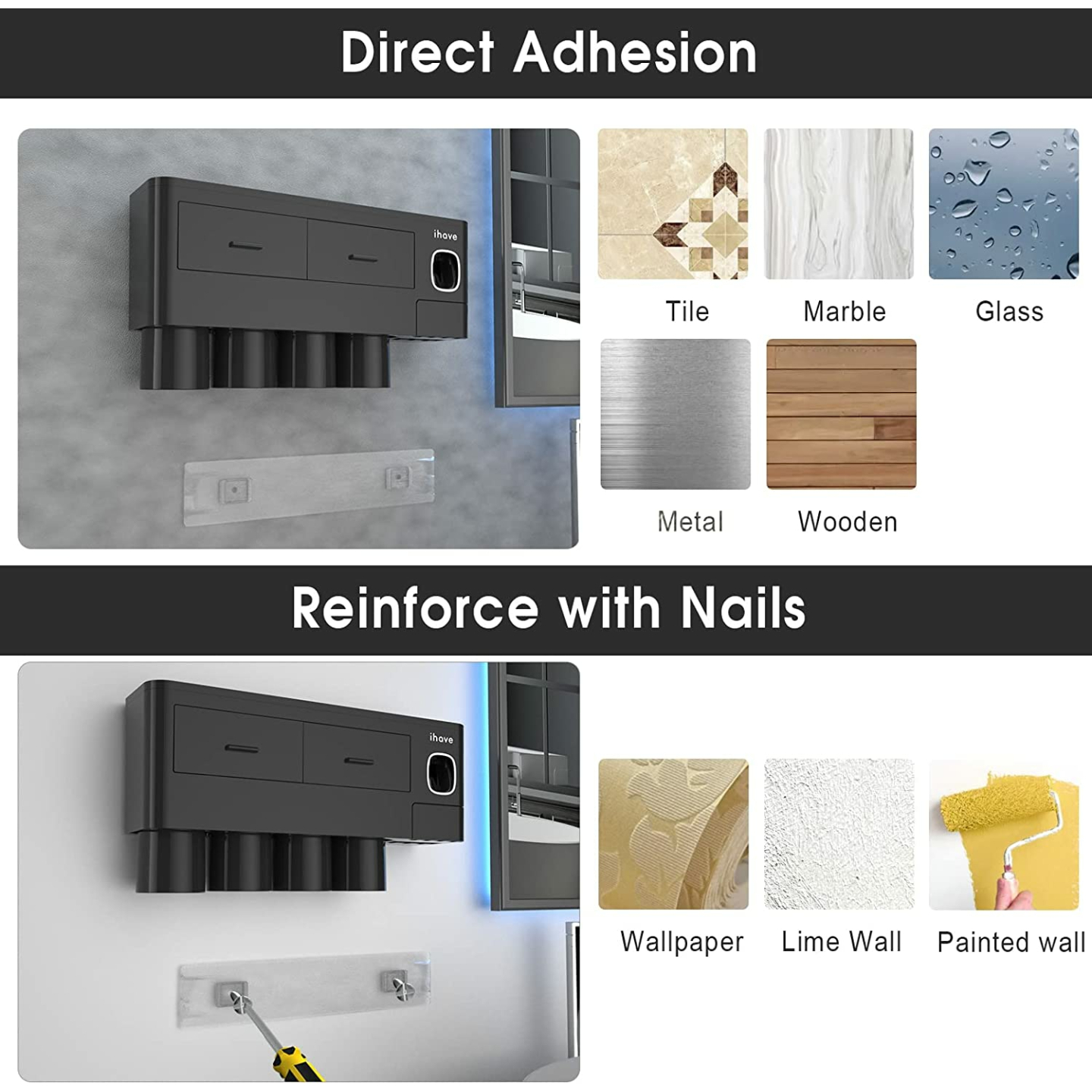 Toothbrush Holder Set with Dispenser for Bathroom