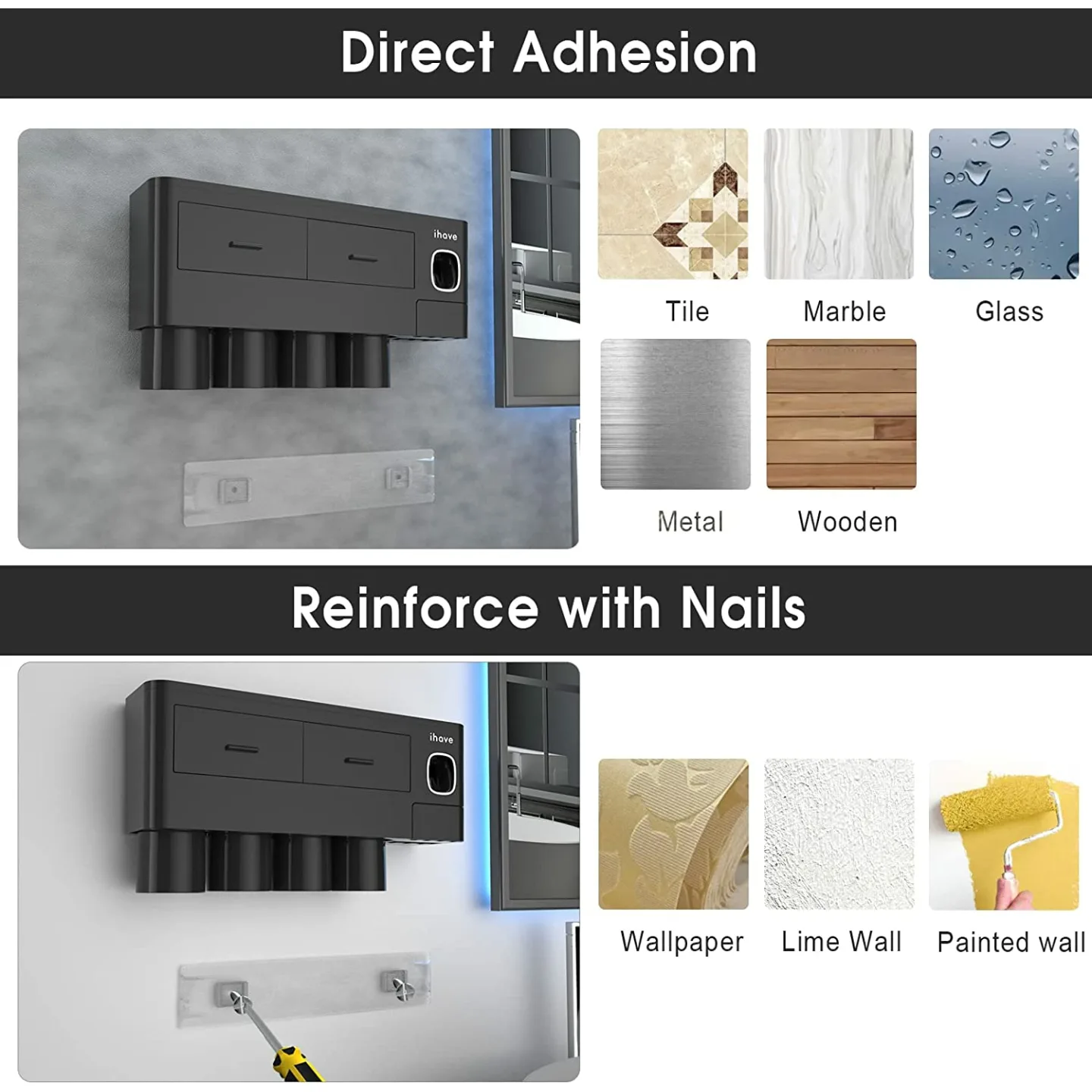 Toothbrush Holder Set with Dispenser for Bathroom