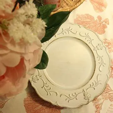 Spsyrine White Antique Charger Plate, 13" Embossed Plastic Table Plate Chargers for Dinner, Set of 6...