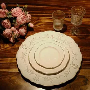Spsyrine White Antique Charger Plate, 13" Embossed Plastic Table Plate Chargers for Dinner, Set of 6 Elegant Decorations for Wedding, Dining, Party Events.