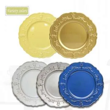 Spsyrine White Antique Charger Plate, 13" Embossed Plastic Table Plate Chargers for Dinner, Set of 6 Elegant Decorations for Wedding, Dining, Party Events.