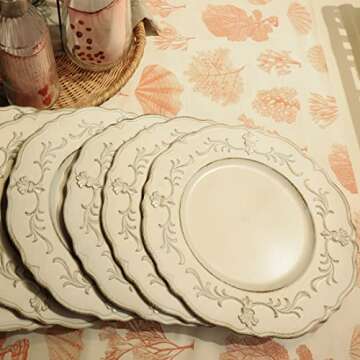 Spsyrine White Antique Charger Plate, 13" Embossed Plastic Table Plate Chargers for Dinner, Set of 6 Elegant Decorations for Wedding, Dining, Party Events.