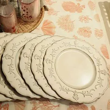 Spsyrine White Antique Charger Plate, 13" Embossed Plastic Table Plate Chargers for Dinner, Set of 6 Elegant Decorations for Wedding, Dining, Party Events.