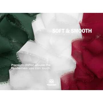 Vitalizart Christmas Ribbon Chiffon Silk Fringes 1" x 21 Yd Fabric Package (3 Rolls * 7 Yd) for Wedding Invitations Bridal Bouquets Decorations Gifts Wrapping & Bow Making Green Red & White