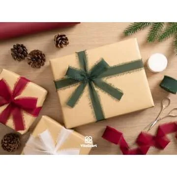 Vitalizart Christmas Ribbon Chiffon Silk Fringes 1" x 21 Yd Fabric Package (3 Rolls * 7 Yd) for Wedding Invitations Bridal Bouquets Decorations Gifts Wrapping & Bow Making Green Red & White