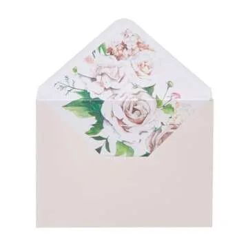 Paper Junkie A7 Envelopes with Floral Liner for Invitations, Greeting Cards, Weddings - 7.25 x 5.25 Inch - Ivory (Pack of 50)