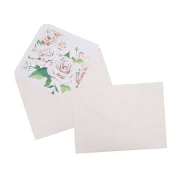 Paper Junkie A7 Envelopes with Floral Liner for Invitations, Greeting Cards, Weddings - 7.25 x 5.25 Inch - Ivory (Pack of 50)
