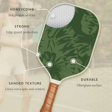 Recess Premium Pickleball Paddle, Zuma - Strong & Durable Fiberglass Surface, Lightweight, Honeycomb Core & Comfort Grip Handles - Tournament or Casual Play, USAPA Approved