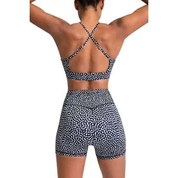 IMEKIS Workout Sets for Women 2 Piece Yoga Outfit: Tracksuits High Waisted Running Biker Shorts with Adjustable Strap Sport Bra Exercise Running Clothes Athletic Gym Sets Matching Black Polka Dots S