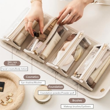 YDR Travel Makeup Bag 4-Pouch Cosmetic Organizer Magnetic Closure