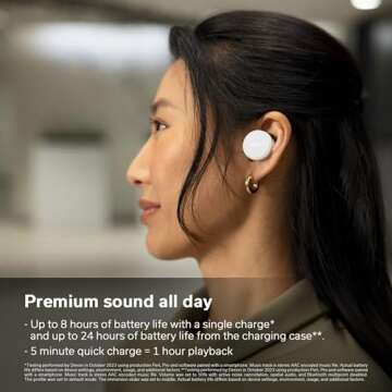 Denon PerL Pro True Wireless Earbuds - Adaptive Active Noise Cancelling, Personalized Sound with Masimo Adaptive Acoustic Technology, Spatial Audio, 32Hr-Battery Life, Wireless Charging, White