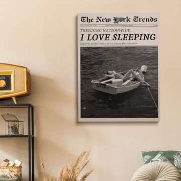 Generic Black and White Newspaper Art Trendy Newspaper Print Vintage Wall Art I Love Sleeping Poster Retro Feminist Magazine Poster Vintage Bar Cart Print Girly Girl Dorm Room Decor 11x14in Unframed
