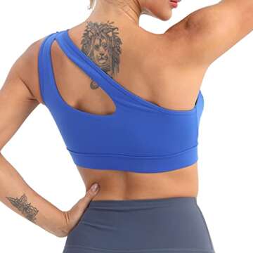 MATHACINO One Shoulder Sports Bra for Women Sexy Cute Workout Yoga Bra Medium Support