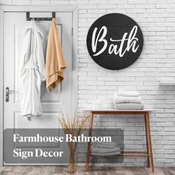 YELLOW LOTUS 3d Bathroom Signs Decor - 11" Large Farmhouse Bathroom Wall Decor Art, Black and White ...