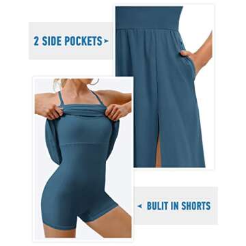 Athletic Dress with Built in Shorts & Bra Adjustable Straps Workout Dress for Tennis Golf Midi Dress...