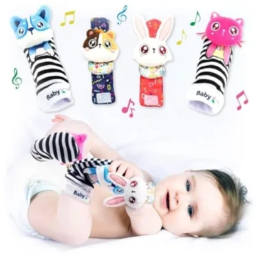 BABY K Baby Rattle Socks for Girls & Boys (Pet Set) - Baby Toys 6-12 Months - Baby Wrist Rattles and...