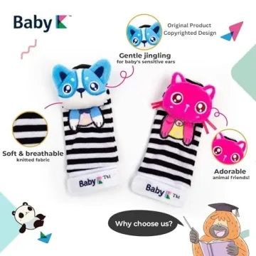 BABY K Baby Rattle Socks for Girls & Boys (Pet Set) - Baby Toys 6-12 Months - Baby Wrist Rattles and Foot Rattles - Baby Toys for Newborns As Gift - Easy to Wear Baby Rattle Toys