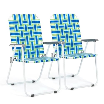 VINGLI Patio Lawn Webbed Folding Chairs Set of 2 for Outdoor Relaxation