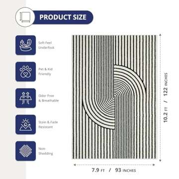 Abani Nuevo Collection Area Rug - Mid-Century Black and White Arch Knot Design - 8' x 10' - for Livi...