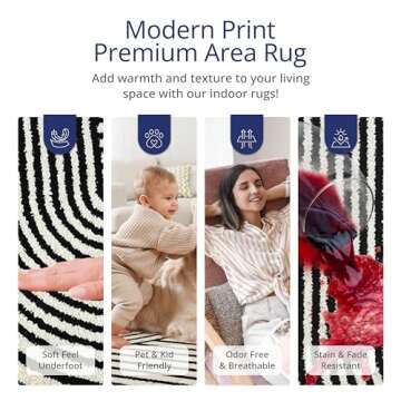 Abani Nuevo Collection Area Rug - Mid-Century Black and White Arch Knot Design - 8' x 10' - for Living Room, Bedroom & Office