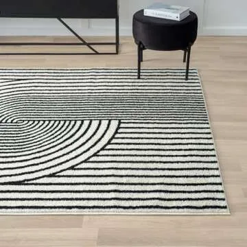 Abani Nuevo Collection Area Rug - Mid-Century Black and White Arch Knot Design - 8' x 10' - for Living Room, Bedroom & Office