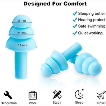 Silicone Ear Plugs for Sleeping,16 Pairs Soft Waterproof Noise Canceling Reduction Earplugs Waterproof Reusable Sound Blocking Earplugs for Concert,Swimming,Study,Loud Noise,Snoring (Light)