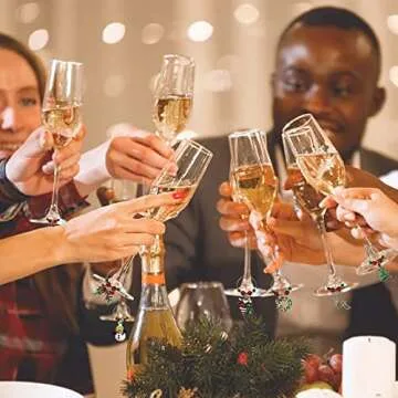 SANHE Christmas Wine Glass Charms Tags, Wine Drinker Gifts, Champagne Cocktail Drink Markers set of 12 in gift box（silver）