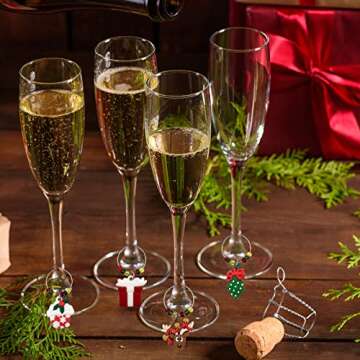 SANHE Christmas Wine Glass Charms Tags, Wine Drinker Gifts, Champagne Cocktail Drink Markers set of 12 in gift box（silver）