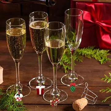 SANHE Christmas Wine Glass Charms Tags, Wine Drinker Gifts, Champagne Cocktail Drink Markers set of 12 in gift box（silver）