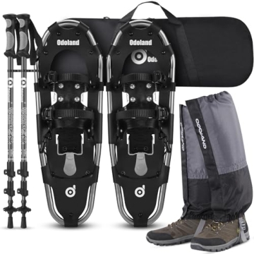 Odoland 4-in-1 Snowshoes for Men and Women with Trekking Poles and Gaiters, Size 30"