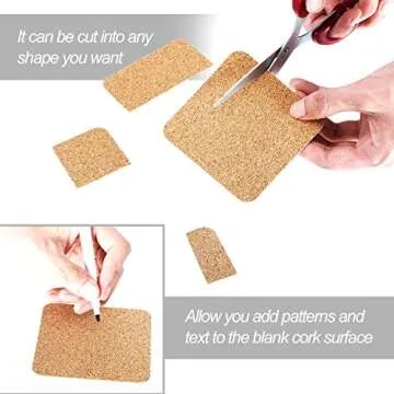 60 Pieces Self Adhesive Cork Coasters Squares/Round 4 x 4 Cork Mats Backing Sheets for DIY Coasters Crafts Backing Tiles Supplies(Square)