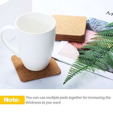 60 Pieces Self Adhesive Cork Coasters Squares/Round 4 x 4 Cork Mats Backing Sheets for DIY Coasters Crafts Backing Tiles Supplies(Square)