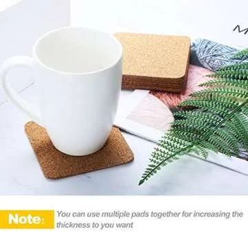 60 Pieces Self Adhesive Cork Coasters Squares/Round 4 x 4 Cork Mats Backing Sheets for DIY Coasters Crafts Backing Tiles Supplies(Square)