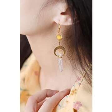Sacina Gothic Boho Celestial Sun and Moon Earrings, Crescent Moon Star Pendant, Boho Jewelry, Christ...