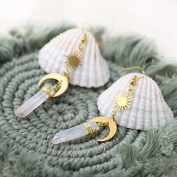 Sacina Gothic Boho Celestial Sun and Moon Earrings, Crescent Moon Star Pendant, Boho Jewelry, Christmas Gift for Women