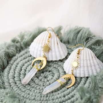 Sacina Gothic Boho Celestial Sun and Moon Earrings, Crescent Moon Star Pendant, Boho Jewelry, Christmas Gift for Women