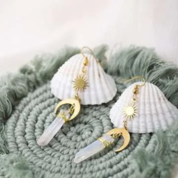 Sacina Gothic Boho Celestial Sun and Moon Earrings, Crescent Moon Star Pendant, Boho Jewelry, Christmas Gift for Women